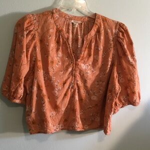 ANA Peach Floral Peasant Blouse